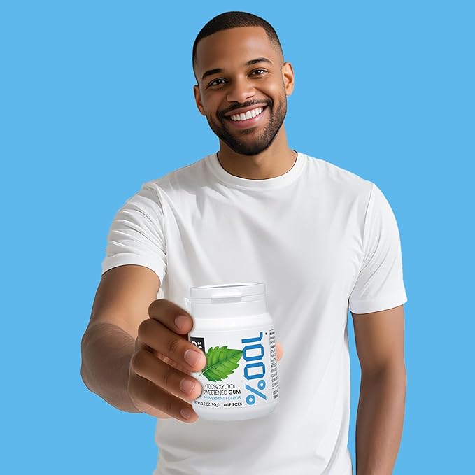 DC24 DAILY CARE 100% Xylitol Gum, No Aspartame, Sugar Free Peppermint Chewing Gum, Natural Flavors, Gluten Free, Vegan, 60 Pieces, Pack of 2