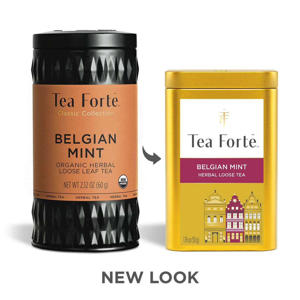 Tea Forte Belgian Mint Premium Loose Leaf Caffeinated Herbal Tea Blend Canister, Makes 35-50 Cups