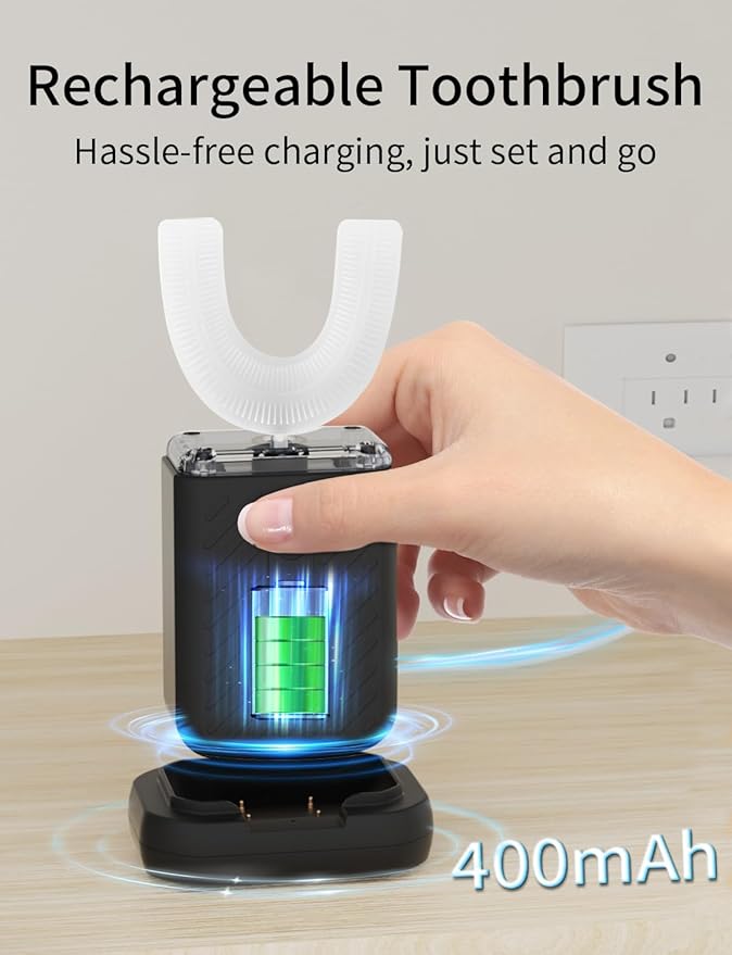 U-Shaped Electric Toothbrush for Adults, Electric Toothbrush with 4 Clean Modes, Automatic Toothbrush with IPX7 Waterproof