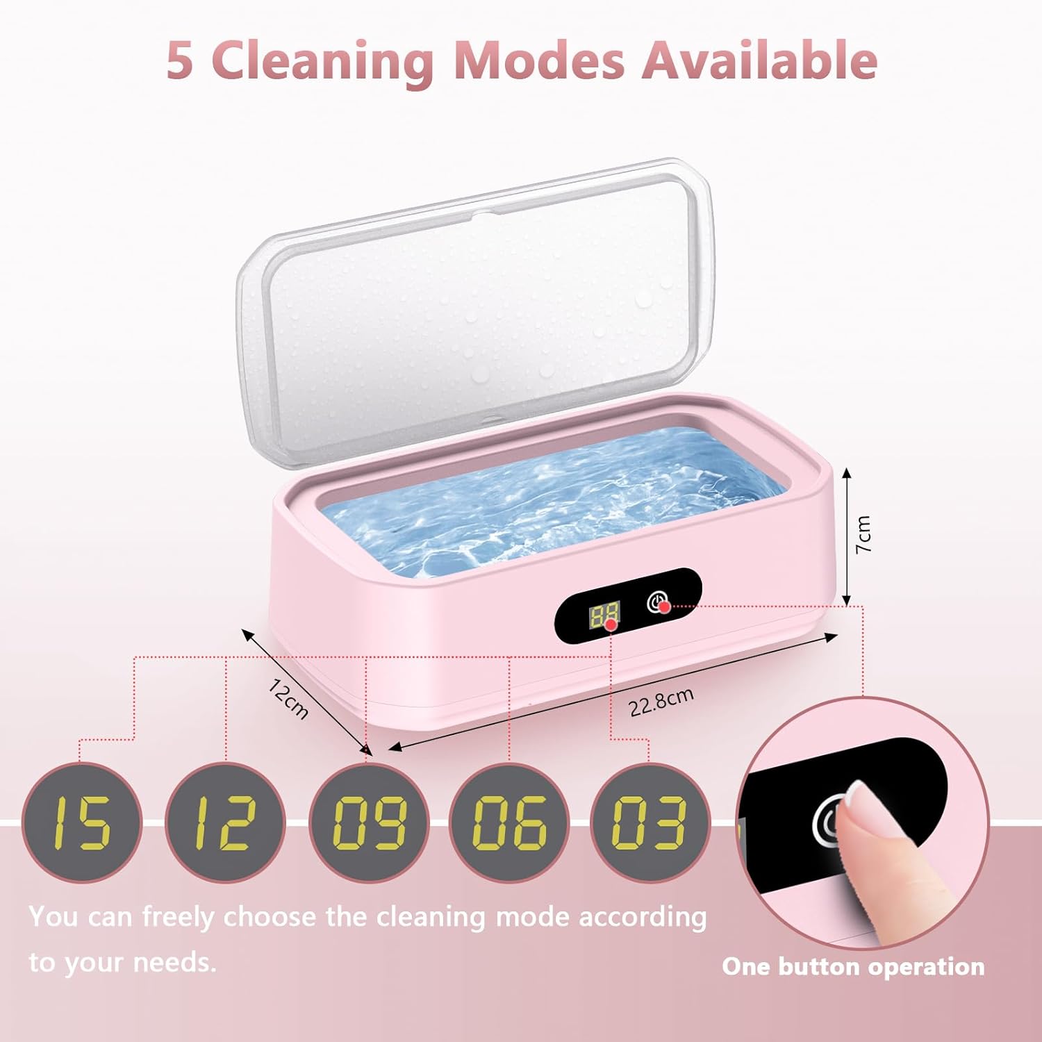 2025 Upgrade Large Capacity Ultrasonic Cleaner, 50Khz Ultrasonic Cleaner Machine with 5 Modes Timer for Glasses Dentures-304 Stainless Steel Tank, Pink