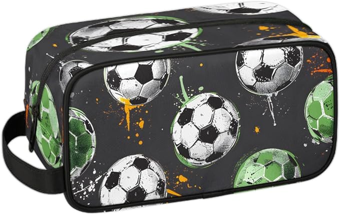 Soccer Ball Boys Travel Toiletry Bag Waterproof Wash Bag Shower Shaving Bag Cosmetic Organizer Makeup Bag Portable Toiletries Accessories for Women Men