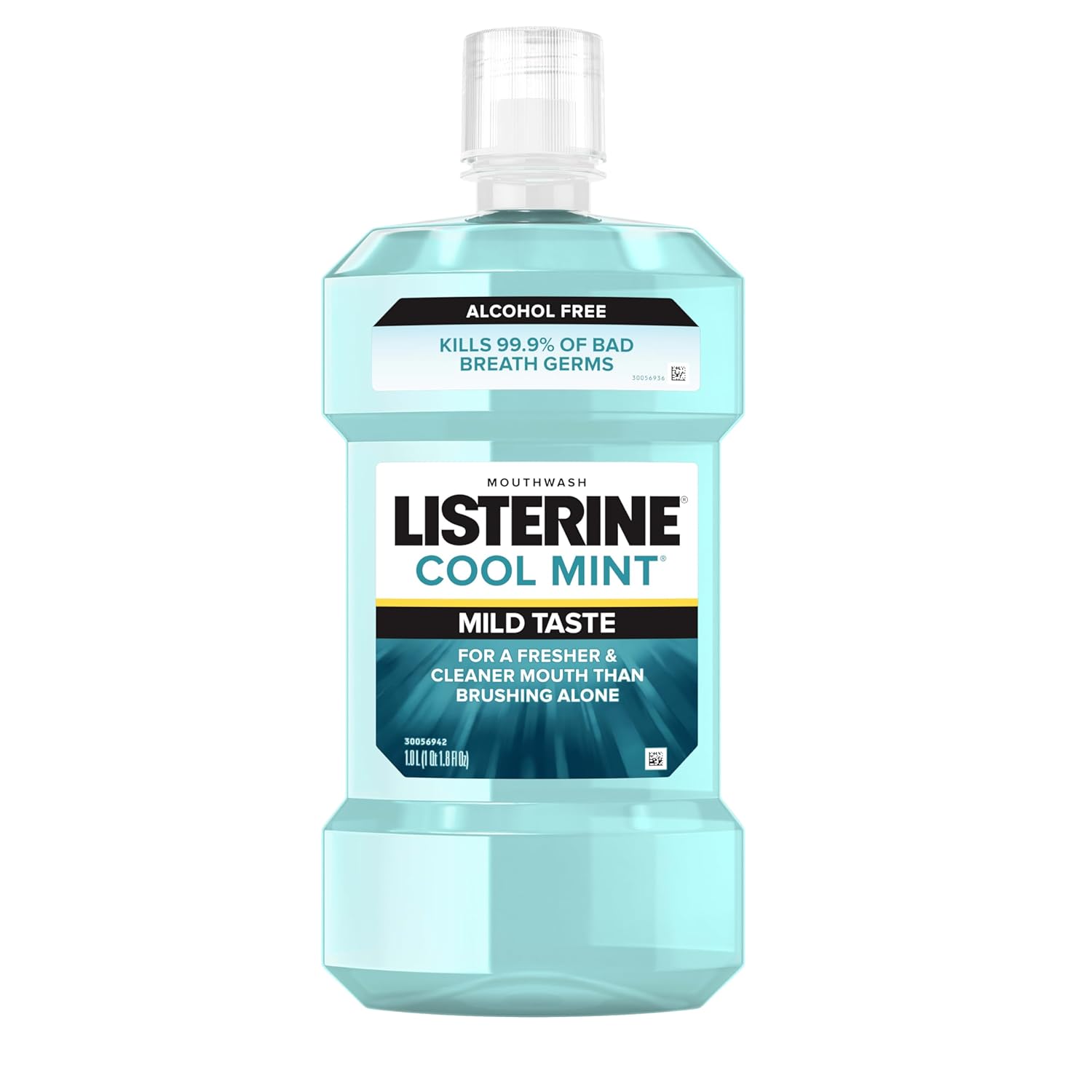 Listerine Alcohol-Free Mouthwash, Non Alcoholic Mint Oral Rinse Kills 99.9% of Germs That Cause Bad Breath for a Fresh Breath & Clean Mouth, Less Intense Taste, Cool Mint Flavor, 1 L