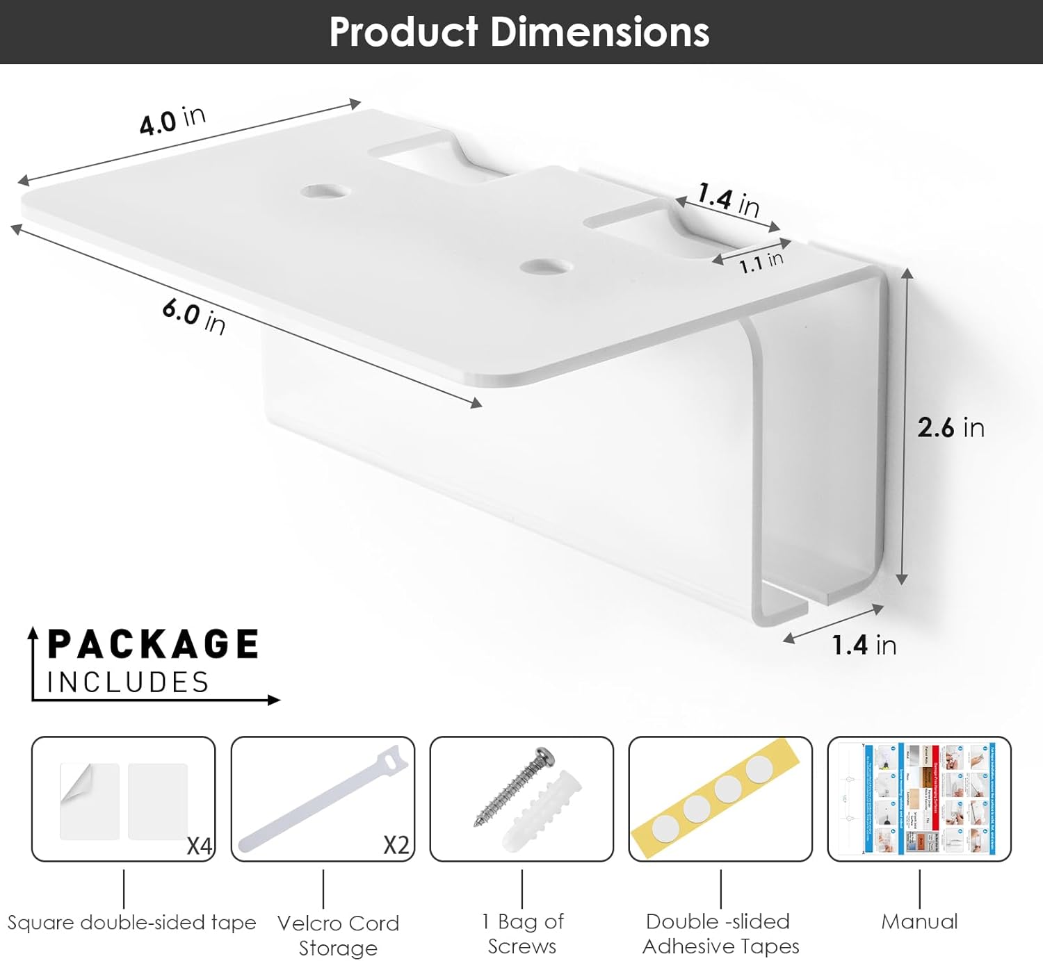 Modern Acrylic Wall Mounted Electric Toothbrush Holder with Hidden Cable Management - Space-Saving Bathroom Organizer for Shower-Safe, Waterproof Adhesive Mount No Drill-White