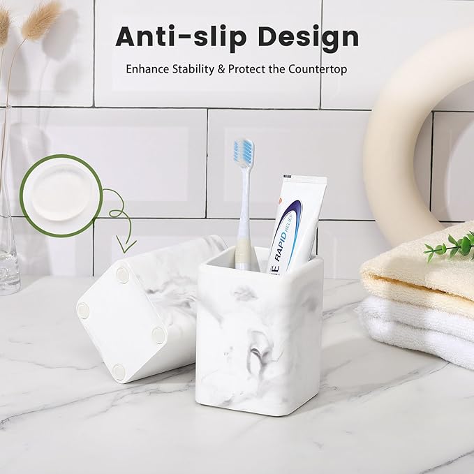 Luxspire Toothbrush Holders, Fast Drying Toothbrush Holders for Bathroom, Diatomite Toothbrush Cups Electric Toothbrush and Toothpaste Holder for Bathroom Countertop, Marble