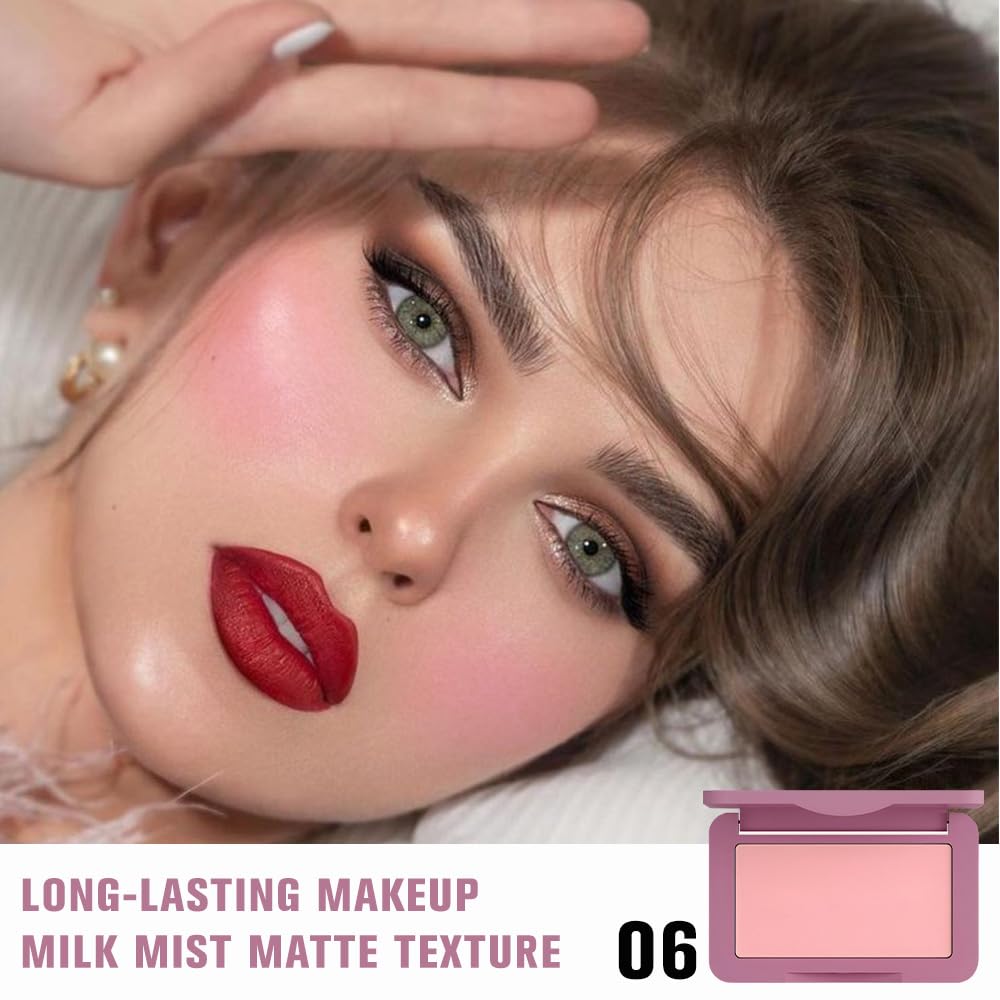 Pale Mauve Matte for Face Cheeks Blush,Natural Cream Blushes Makeup Palette, Light Monochrome Blush Creamy Powder Palette Makeup for Older Women, Blushes Eyeshadow Foundation for Every Day 06