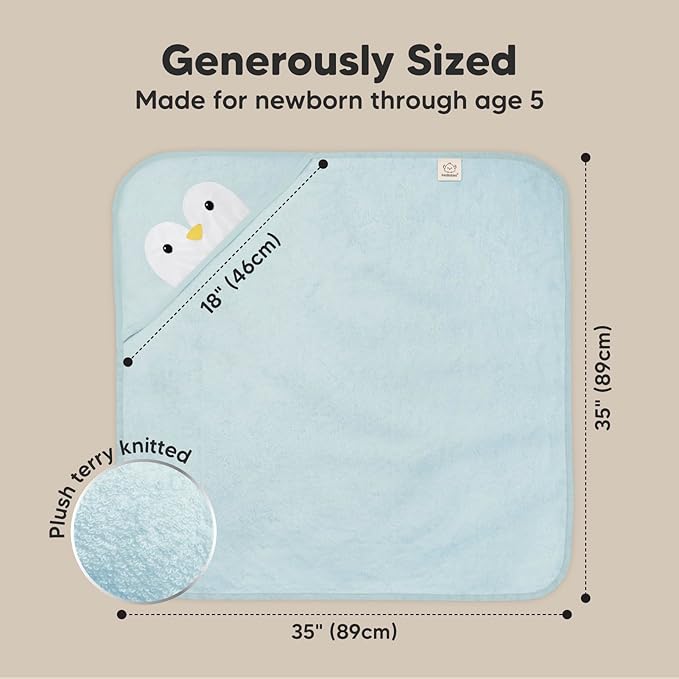 KeaBabies Hooded Baby Towel for Newborn - Viscose Derived from Bamboo Large Baby Bath Towels with Hood for Boys, Girls, Toddler, Extra Absorbent & Soft Newborn Bath Essentials (Penguin, Regular)