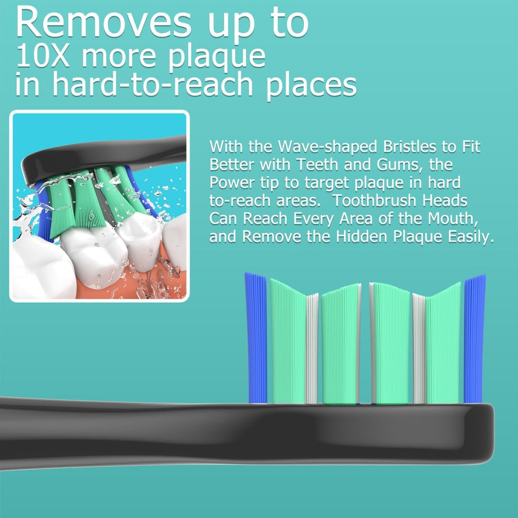 Replacement Heads Compatible with Sonicare Toothbrush, Replacement Brush Head for Philips Sonicare Electric Toothbrush 4100 5100 6100 9900 C2 W3 and More Click-on Handles 8 Black