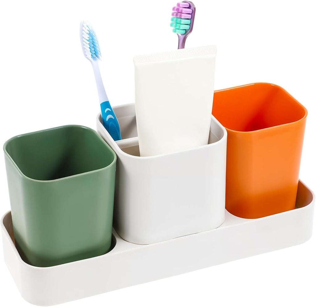 Toothbrush Holder for Bathroom, Bathroom Organizer Storage Set with 2 Cups, Kids Electric Toothbrush Holder, Bathroom Accessories Storage for Toothpaste