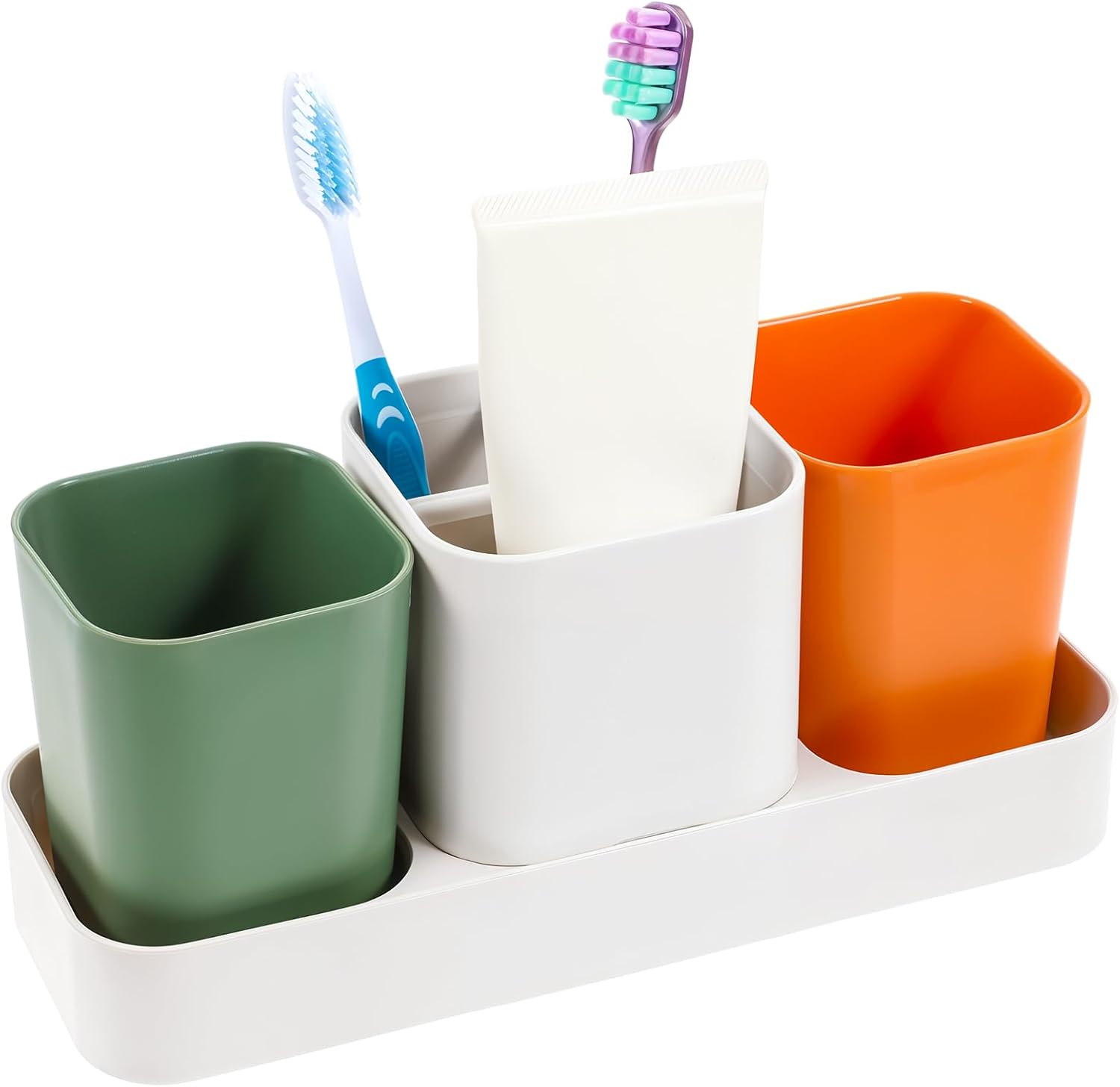 Toothbrush Holder for Bathroom, Bathroom Organizer Storage Set with 2 Cups, Kids Electric Toothbrush Holder, Bathroom Accessories Storage for Toothpaste