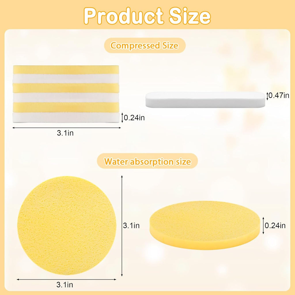 120 Pcs Facial Sponge Compressed, Luxiv Face Cleansing Sponge Estheticians Compressed Makeup Facial Sponge Round Wash Face Sponges for Women Compress Exfoliating Removal Sponge (Yellow+white)