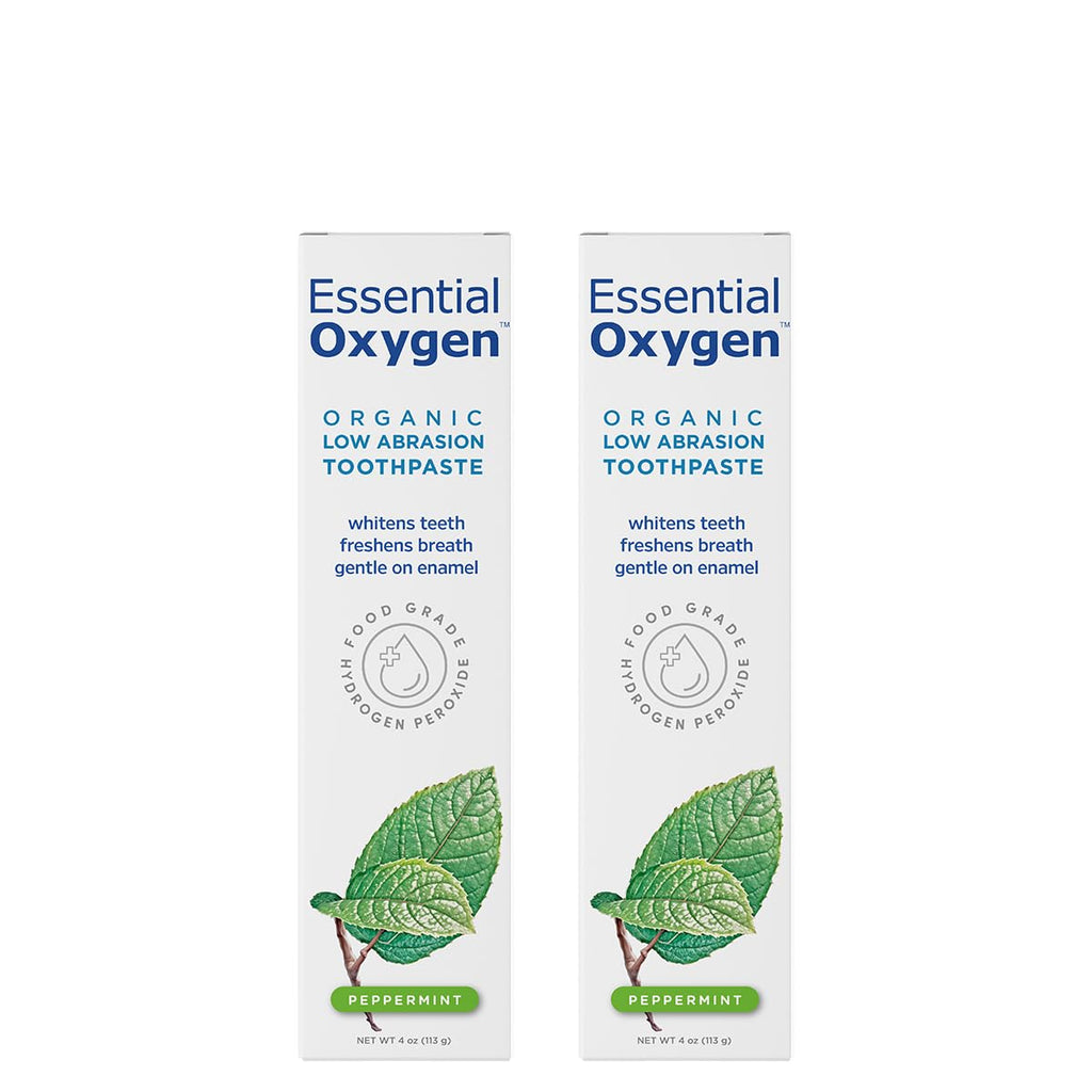 Essential Oxygen BR Certified Organic Toothpaste, for Whiter Teeth, Fresher Breath, Happier Gums, Tooth Sensitivity, Peppermint, 4 Ounce (Pack of 2)