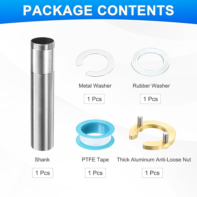 uxcell Faucet Mount Extension Shank 6"x 1.25" Stainless Steel Pipe Faucet Extension Nipple Locknut Kit with Stainless Steel Thick Anti-Loose Nut and Gasket Fittings for Basin