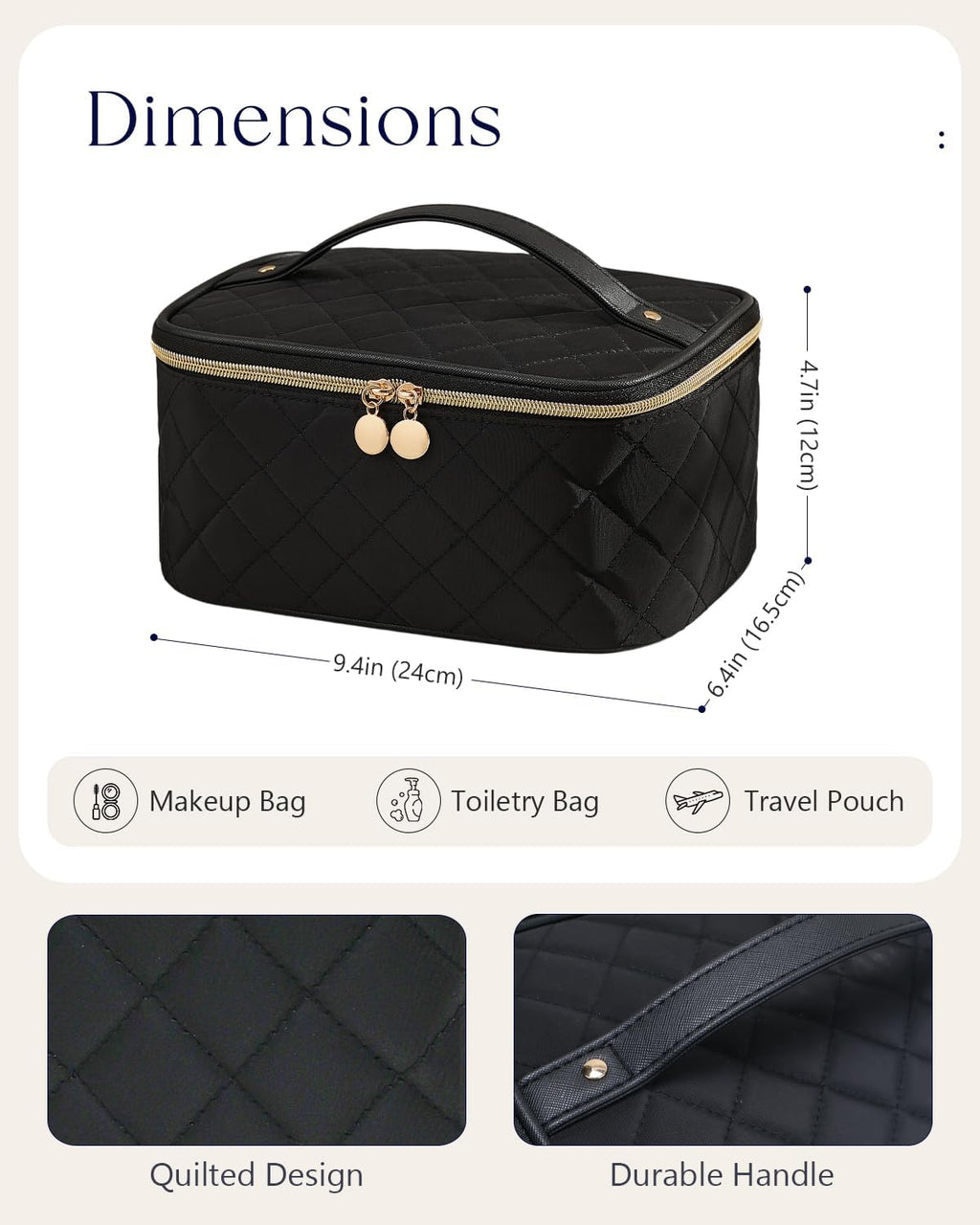 Prite Makeup Bag Portable Cosmetic Organizer with Brush Holder Waterproof Travel Toiletry Bag for Women with Handle and Divider (Black Rhombus)