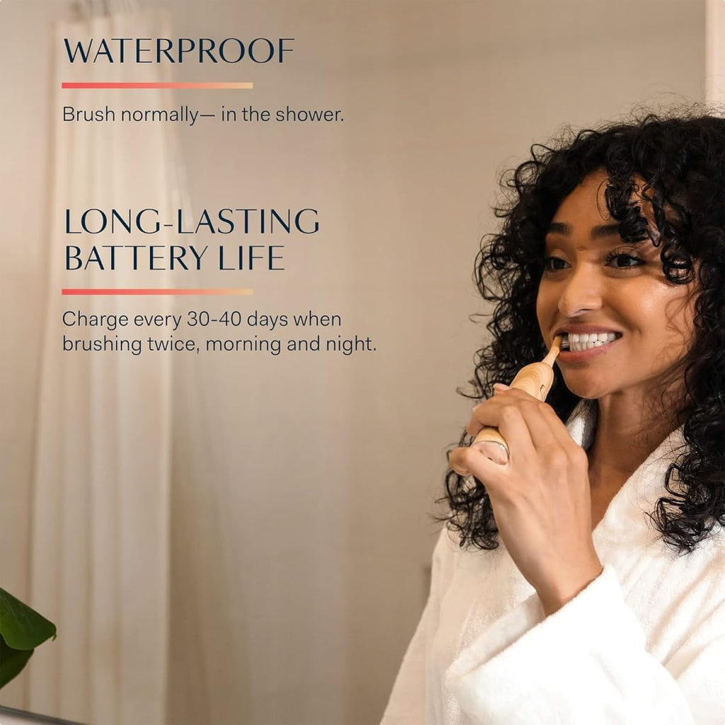 Better & Better Sonic Bamboo Electric Toothbrush for Adults | Rechargeable Electric Bamboo Toothbrush w/Plant-Based Bristles | Soft Brush Heads incl. | 5 Cleaning Modes & Long-Lasting Battery