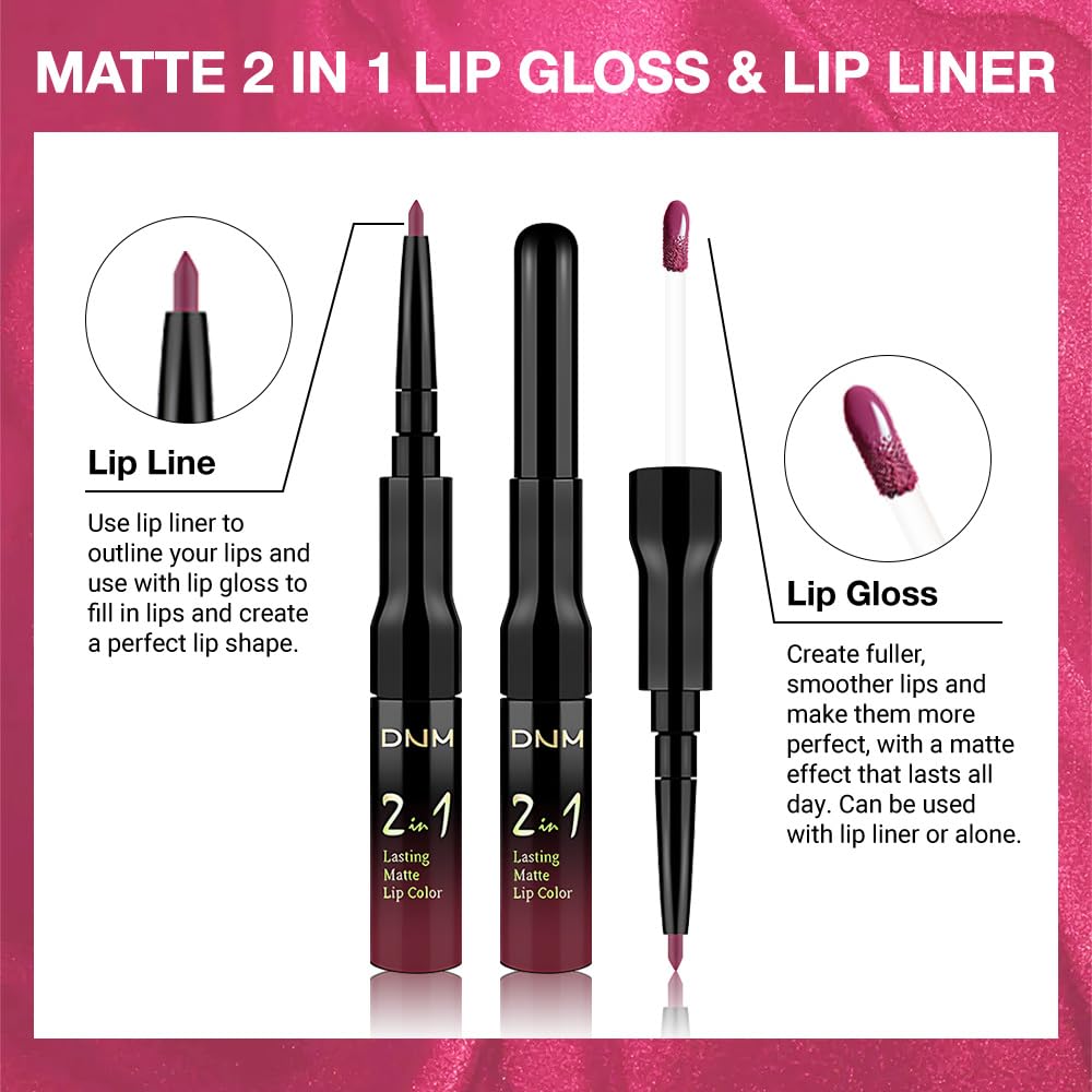 1Pcs 2 in 1 Hot Mauve Matte Lip Liner and Liquid Lipstick Stain Makeup Set for women, Hot Mauve Long Lasting Smudge Proof Lip Tint Matte Finish Lip Gloss for All-Day Color Hold Easy to Use 63#