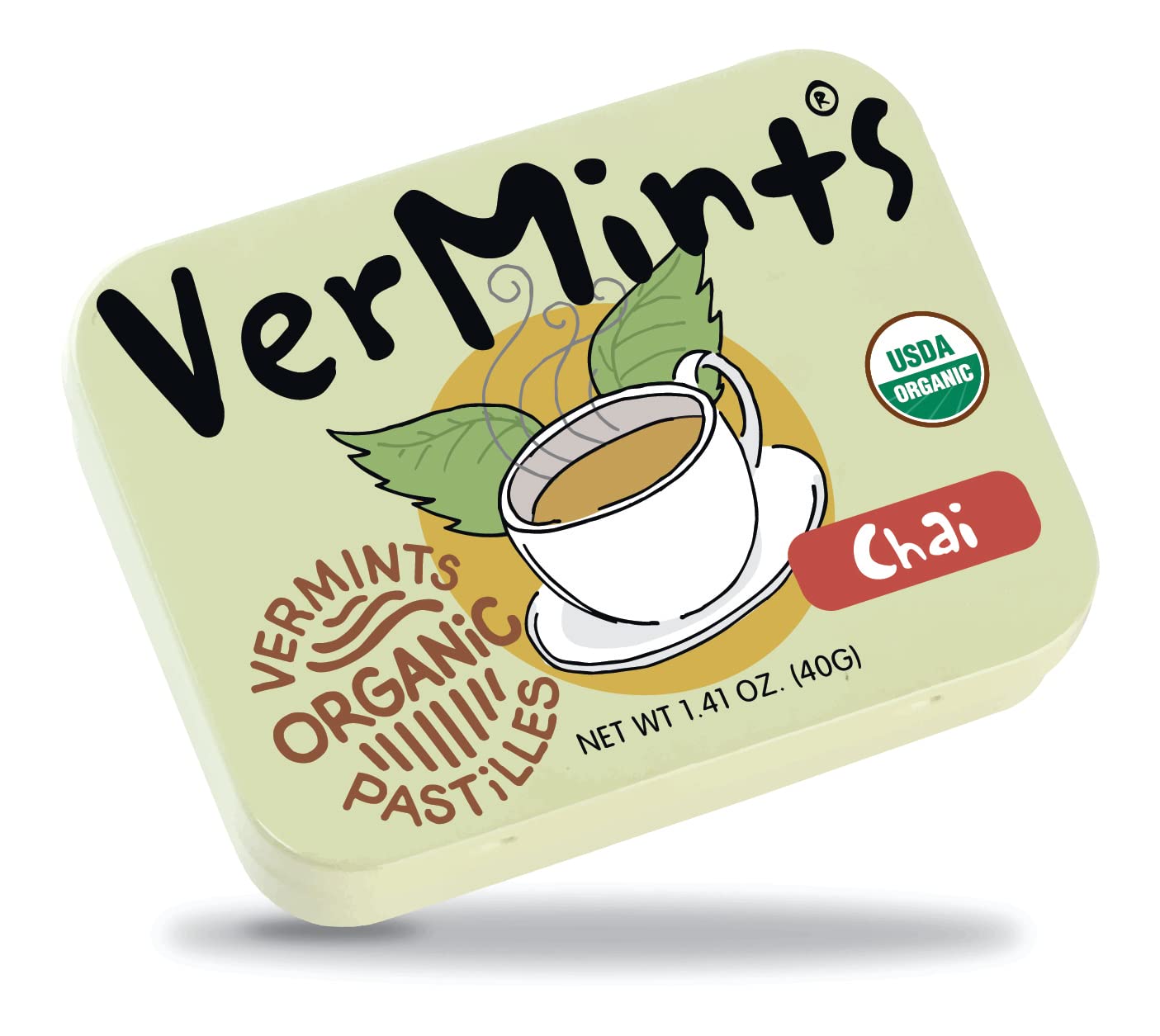 VerMints Organic Breath Mints - Real, Lasting Chai Flavored Pastilles - Breath Fresheners in Travel Mint Tins - Non-GMO, Nut Free, Gluten Free, Kosher & Vegan Candy - 1.41oz (Pack of 6)
