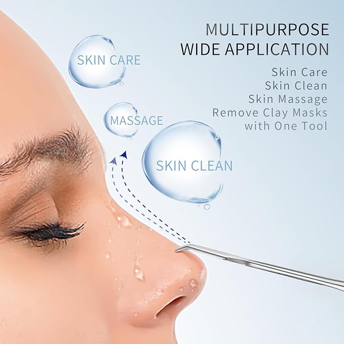 Blackhead Remover Tool, Pore Cleaner & Comedone Extractor Face Spatula, Professional Stainless Steel Whitehead & Pimple Extractor Tool for Facial Skin Care with Cyan PU Case