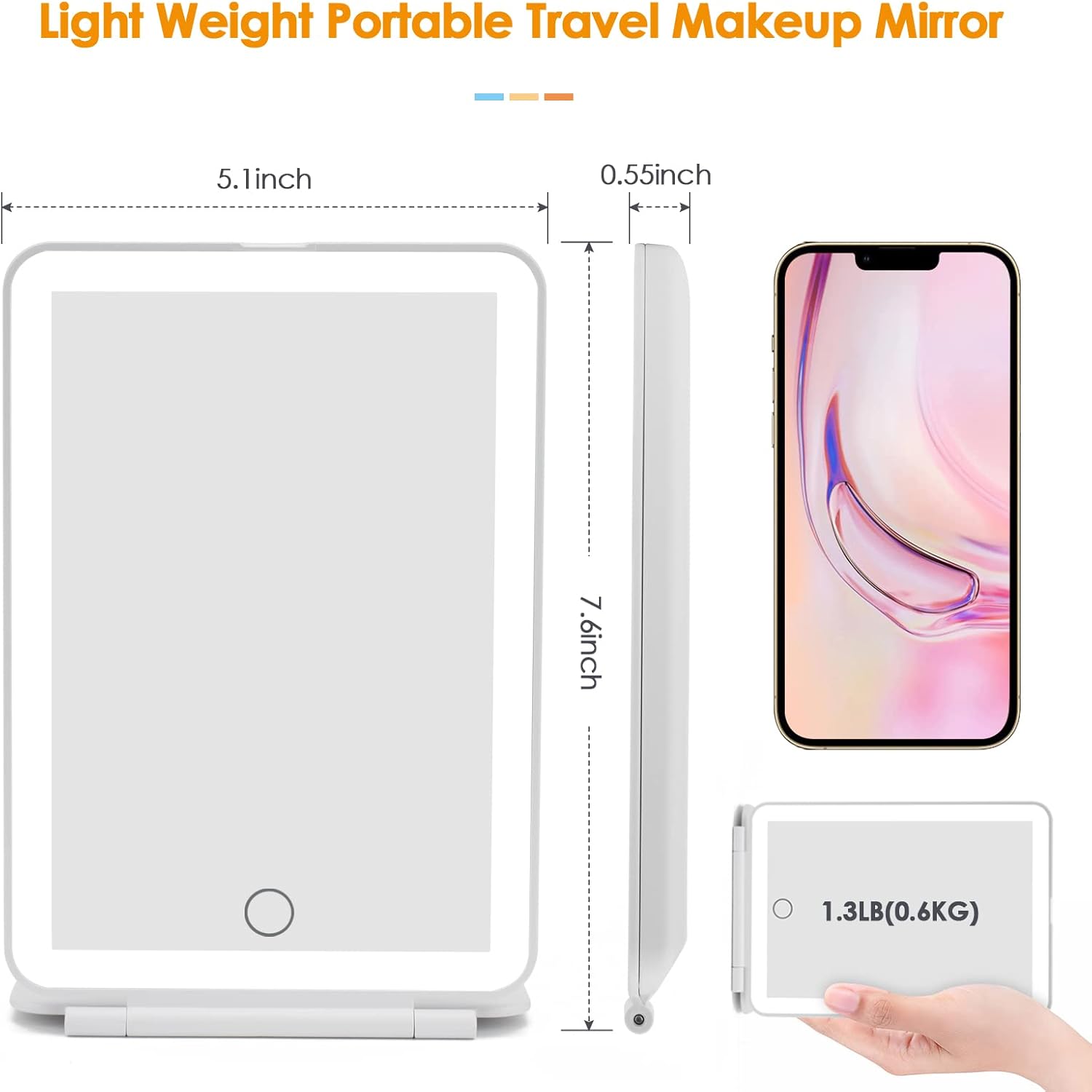 Rechargeable Travel Makeup Mirror 72 LED Lighted Compact Slim Vanity with Lights 3 Lighting Modes Dimmable Touch Screen (White),(DenCert)