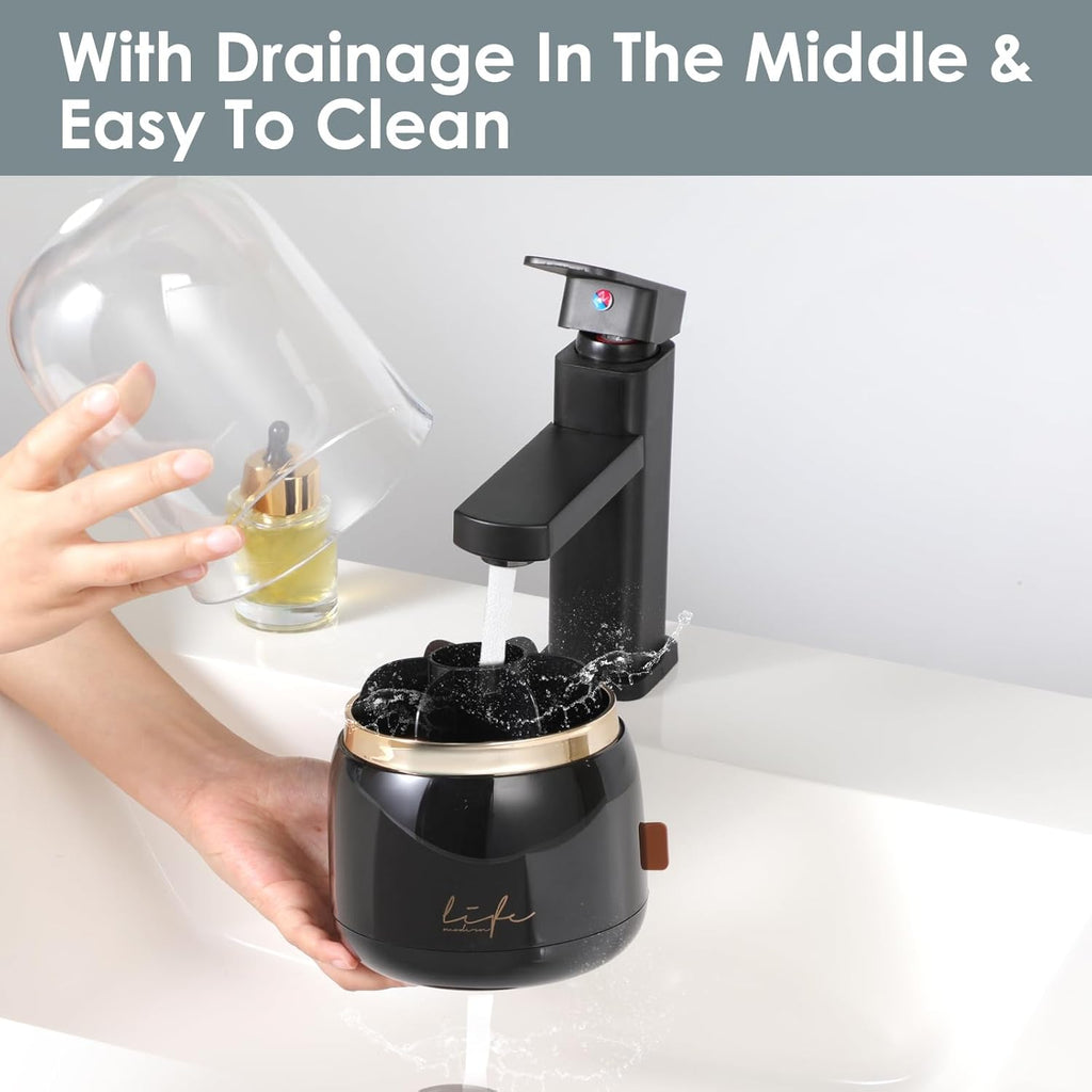 EXIN DECHEN Toothbrush Holders with Cover for Bathrooms, 360° Rotating 7-Slot Draining Water for Placing Kids Electric Toothbrushes,Toothpaste,Razors,Bathroom Counter Dresser Vanity Organizer(Black)