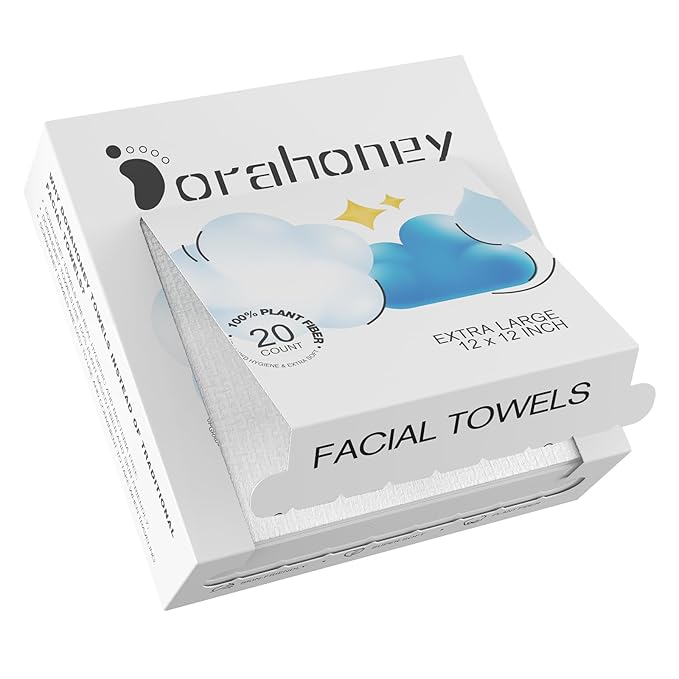 Disposable Face Towels Travel, 12"×12" Extra Large Face Towelettes, Ultra Soft Facial Towels for Sensitive Skin, Makeup Remover Dry Wipes, 20 Count (1 Pack)