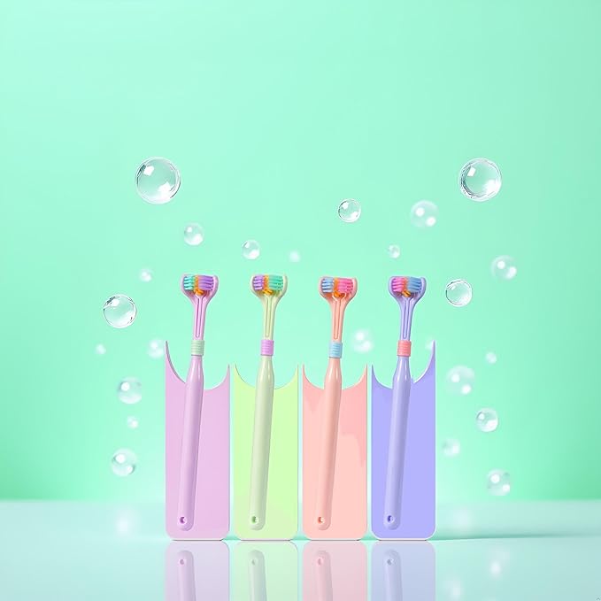 2 Pcs Random Color Three-Sided Soft Hair Toothbrush, Deeply and Thoroughly to Clean Teeth and Gums, Effective Wrap-Around Design, Suitable for Adults and Children Toothbrushes and Accessories