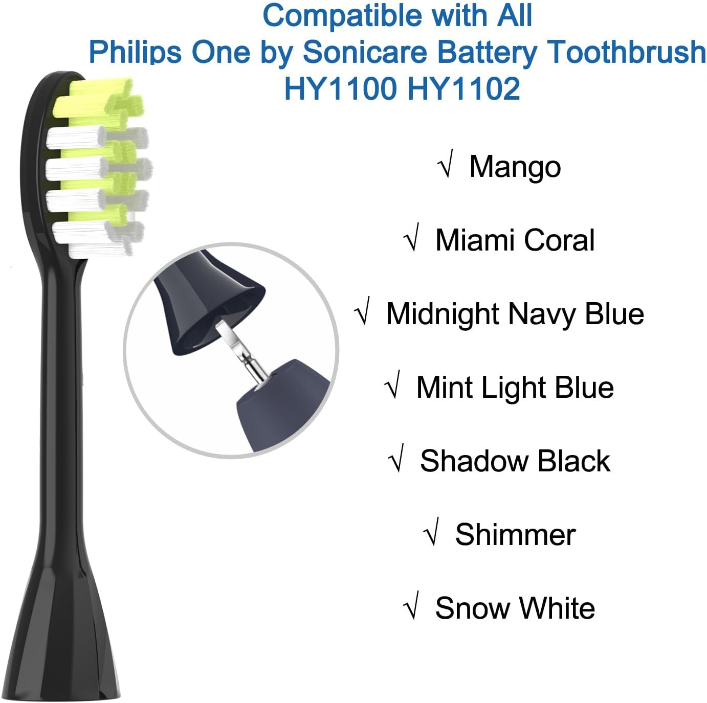 One Series Replacement Toothbrush Heads Pisonicleara Compatible with sonicare Philips One Series BH1022/03 HY1100/02 HY1102 (8-pc) Battery Brush, Mango Snow White Travel Refill (one-Blue)