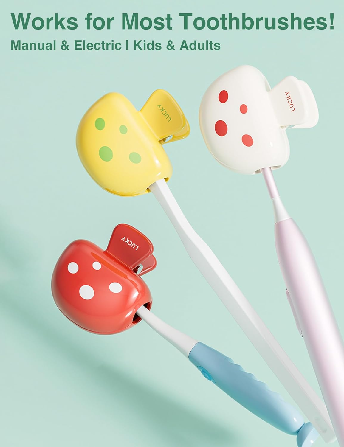 INUSO® 2025 New Tooth Brush Cover Cap (3 Pack) – Electric Toothbrush Cover with Strong Spring Clip, BPA-Free ABS Mushroom Design, Durable & Cute Travel Protector