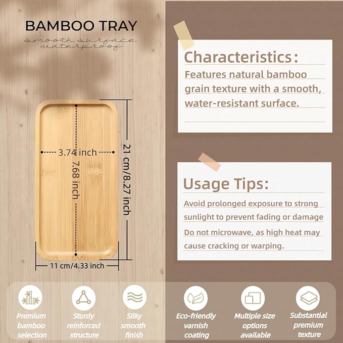 1PCS Bamboo Bathroom Trays - Suitable for The Bathroom,Kitchen,Breakfast Tray and Decorative Tray (8.27 in * 4.33 in)