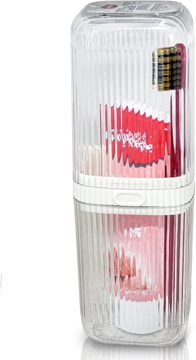 Toothbrush holders travel, Portable Toothbrush Case with Cover, Large Toothbrush Holders for Bathrooms, Travel Toothpaste Container for Camping, Hiking, Gym, Trip and Bathroom (Clear White)