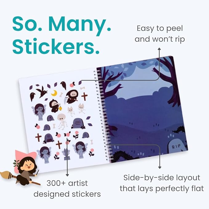 Spooky Village Halloween Stickers for Kids by Cupkin, Toddler Sticker Book, Toys Activity Book, Toddler Travel Essentials, 300+ Halloween Stickers + 8 Sticker Scenes and Coloring Pages