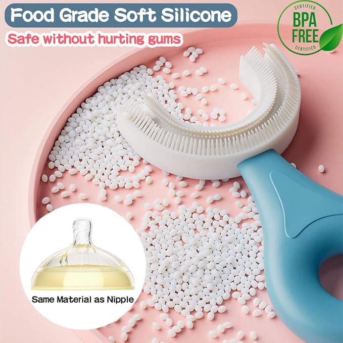 YOTEE U-Shaped Toothbrush Kids 2 PCS - Toddler Toothbrush with Food Grade Soft Silicone Brush Head, Manual Whole Mouth Tooth Brush for Kids Age 2-6(Purple+Yellow)