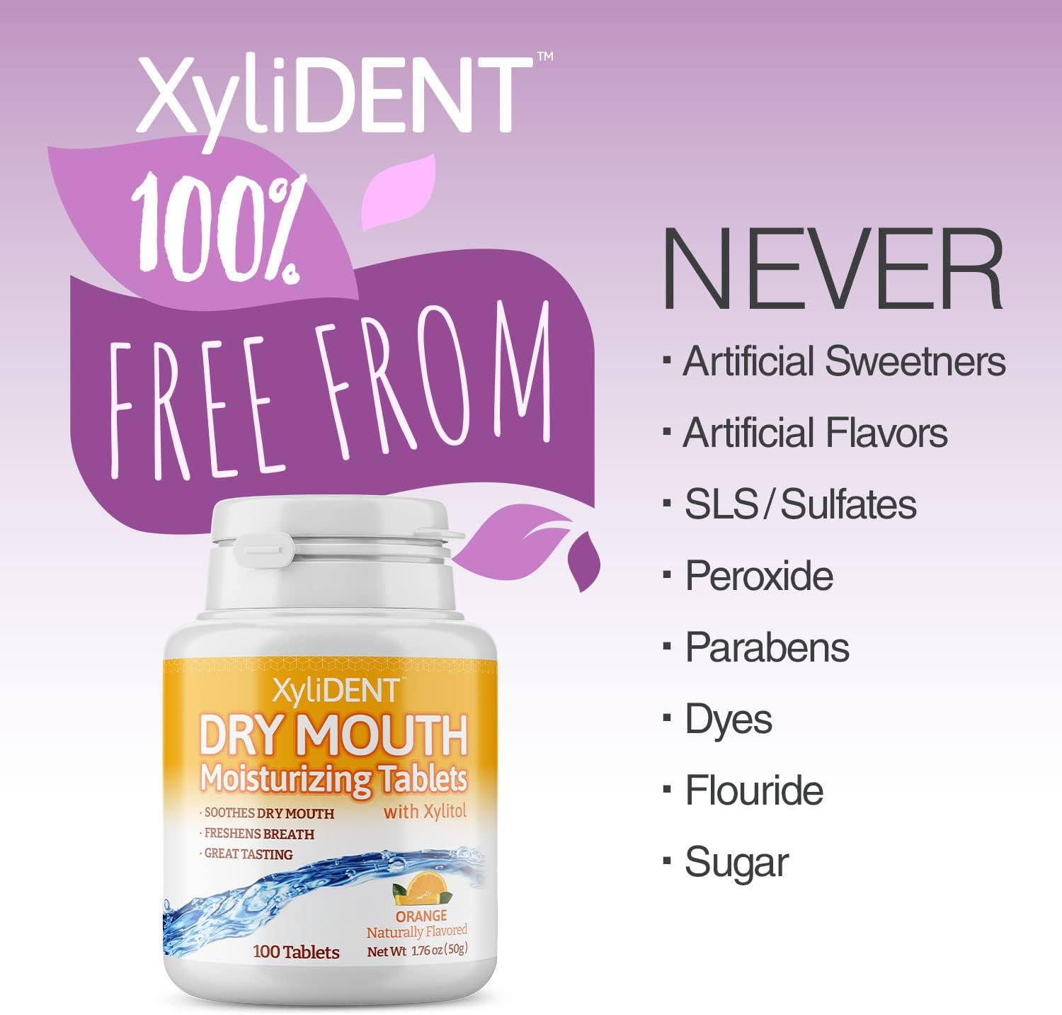 Nature's Stance XyliDENT Xylitol Tablets for Dry Mouth Relief - Stimulates Saliva, Freshens Breath, Reduces Acid Production, Fast Acting Relief, 100 Count (Orange) (Pack of 2)