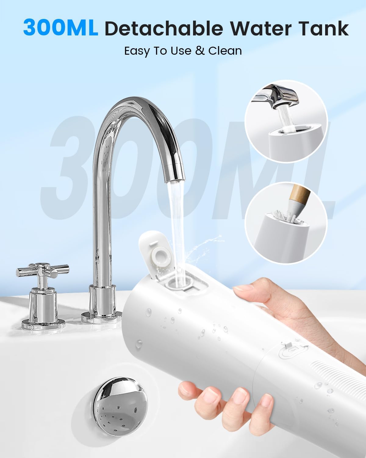 Water Flosser, Cordless Water Dental Flosser, 9 Jet Tips 5 Modes 300ML IPX7 Waterproof, Portable Rechargeable Oral Irrigator for Home Travel - Gums, Orthodontic, Braces Care - Black (White)