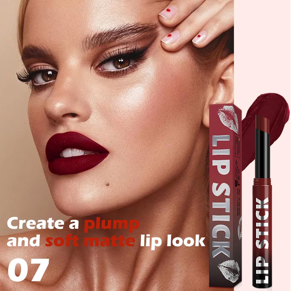 Maroon Red Matte Lipstick for Women, Long Lasting Waterproof Transfer-Proof Vegan, 24 Hours Moisturizing Glossy Shine Lip Gloss, Lipstick Palette Beauty Products Makeup All-Day Formula A07#