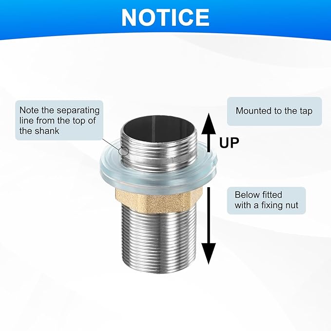 uxcell Faucet Mount Extension Shank 2.4"x 1.25" Stainless Steel Pipe Faucet Extension Nipple Locknut Kit Extension Threaded Lengthen Fixed High Foot with Raised Nut and Gasket Fittings