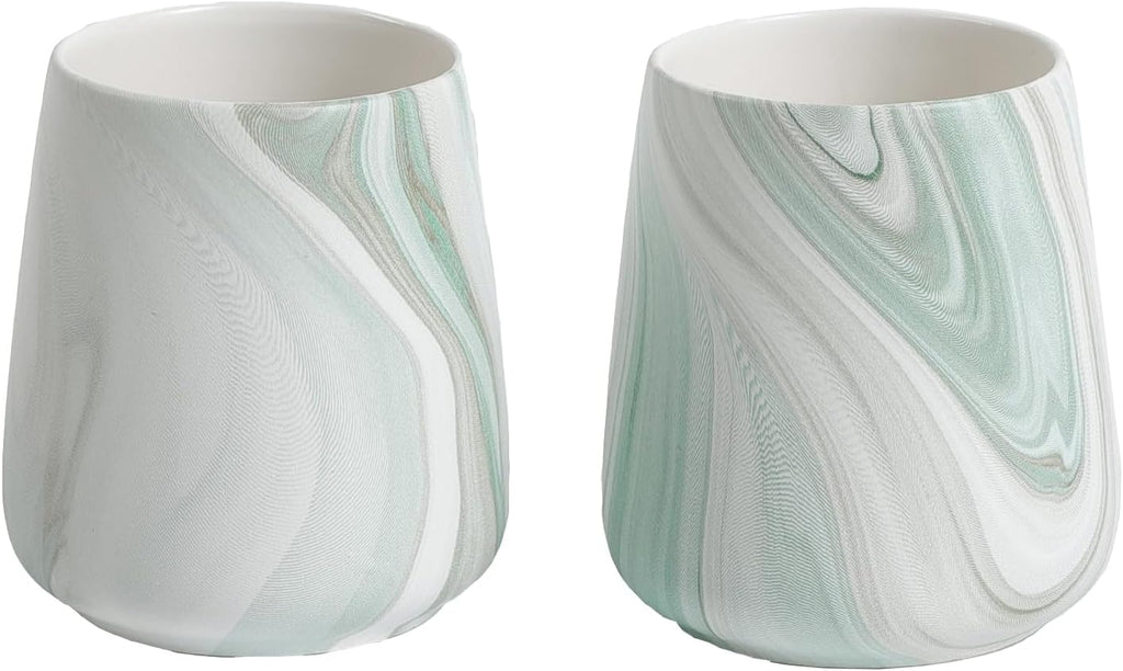 2Pcs Toothbrush Holder for Bathroom - Marble Green Ceramic Tooth Brushing Holders Set, Toothbrush Cup & Toothpaste Organizer for Bathroom Countertop, Makeup Brush Holder, Pen Holder for Home Storage