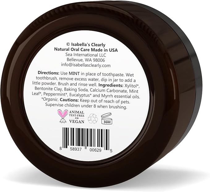 Isabella’s Clearly Mint Remineralizing Tooth Powder | Teeth Whitening Natural Fluoride Free Toothpaste for Adults, Kids, Sensitive Teeth and Gums | Xylitol, Baking Soda, Clay, Calcium (Mint Flavor)