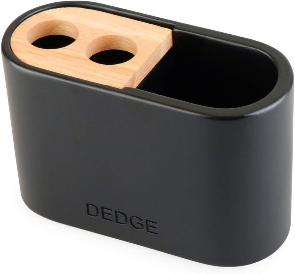 Dedge 3 Slots Bamboo Toothbrush Holder Electric Toothbrush Holder and Toothpaste Holder for Bathroom Countertop Accessories Storage,Toothbrush Holders for Bathrooms, Black Sandstone Style Organizer