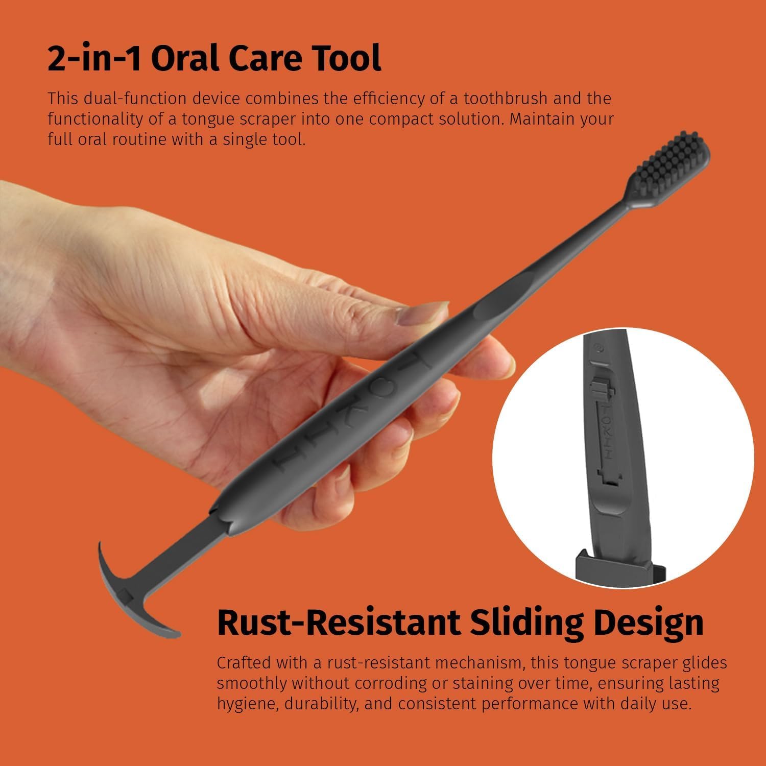 TOKII Tongue Scraper Cleaner Charcoal Bristles Toothbrush for Bad Breath with Waterproof Pouch for Travel, Hygienic Stand and Enviromentally Friendly