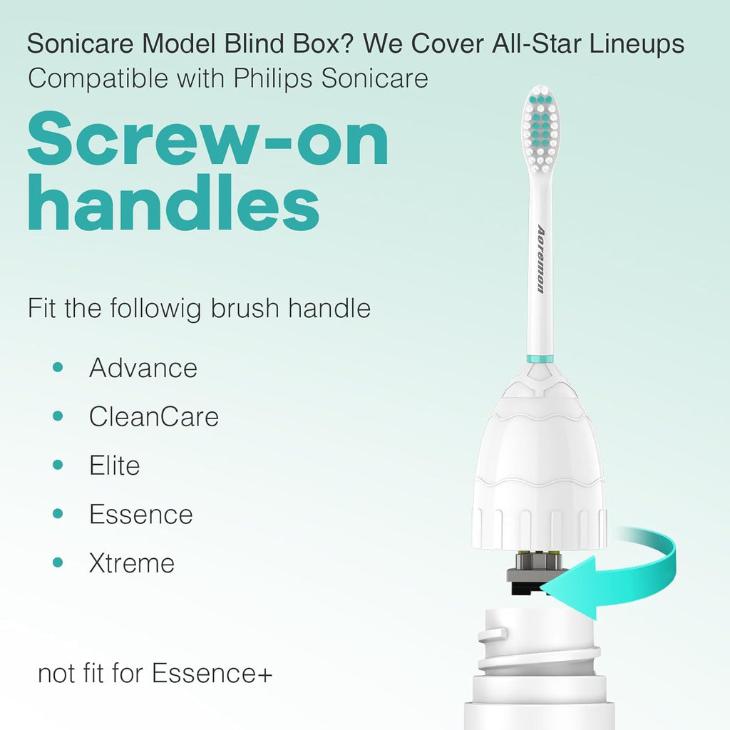 Aoremon Toothbrush Replacement Heads Compatible with Philips Sonicare E-Series Essence Xtreme Elite Advance CleanCare Screw-on Electric Toothbrush Handle Head Come with Hygienic Caps, 3 Count, White