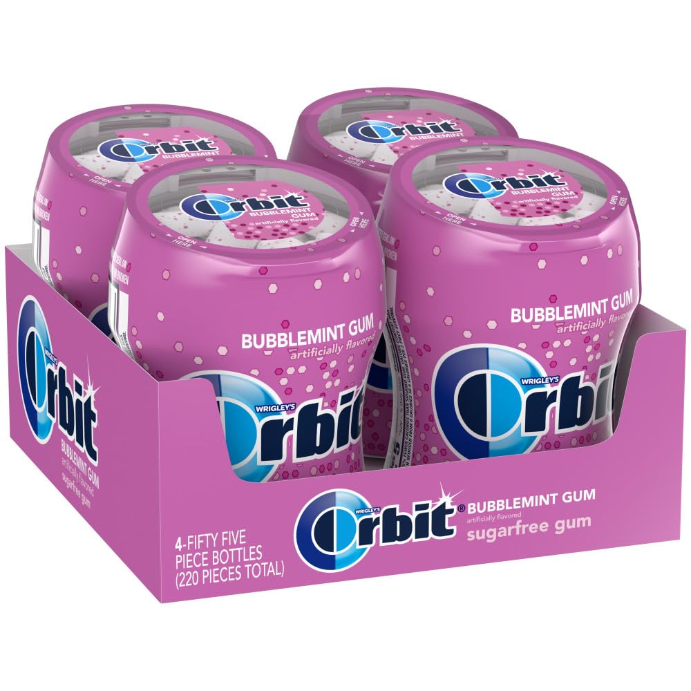 ORBIT Bubblemint Sugar Free Chewing Gum Bulk Pack, 55 Piece Bottle (4 Pack)