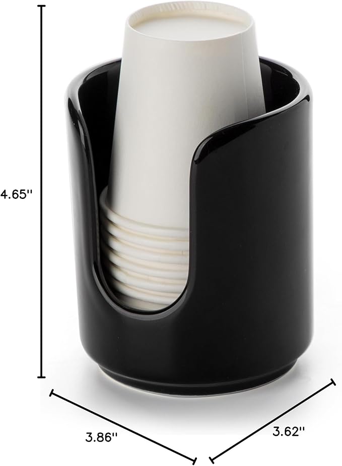 3 oz Original Ceramic Bathroom Cup Dispenser with 5 PLA Paper Cups, Bathroom Essential Accessories for Mouthwash Holder on Bathroom Vanity Countertops (1 Pack, Black)