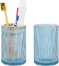 Toothbrush Holders for Bathrooms, 2pcs Glass Toothbrush Holder, 12oz Bathroom Tumbler and Mouthwash Cup, Tooth Brush and Toothpaste Organizer for Bathroom Vanity Countertop (Blue Gold)
