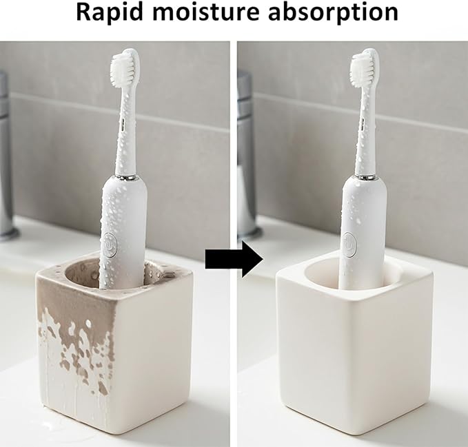 Electric Toothbrush Holders for Bathroom, Diatomite Toothbrush Holder, Toothbrush Cup and Toothpaste Holder, Off-White Countertop Organizer for Desk, Dresser, Bathroom, Bedroom, Rv