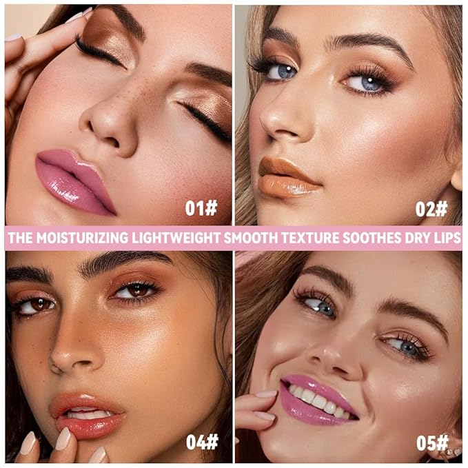 4Pc Light Gloss Tinted Buttery Lip Balm – Hydrating Lip Care with Nourishing Oils for Women’s Dry Lips, Natural Tint & Soft Gloss, Lip Plumper Moisture & Light Lip Stain Finish, Vegan #1+#2+#4+#5