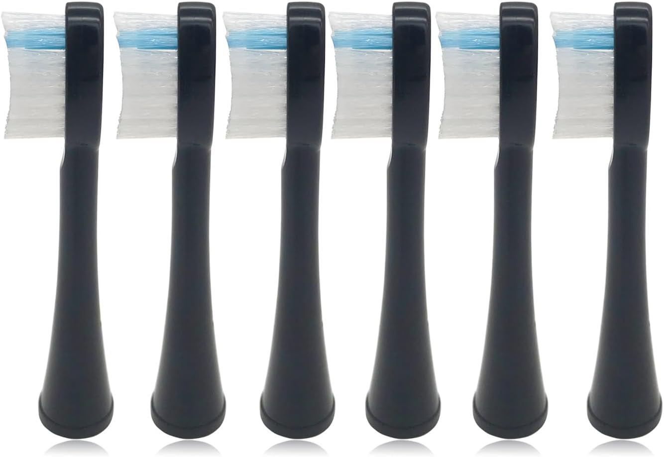 SF-03W Replacement Heads fit for Waterpik Sonic Fushion SF-02W, SF-01W, SF-04, with Brush Head Cover 6 PCS, Black