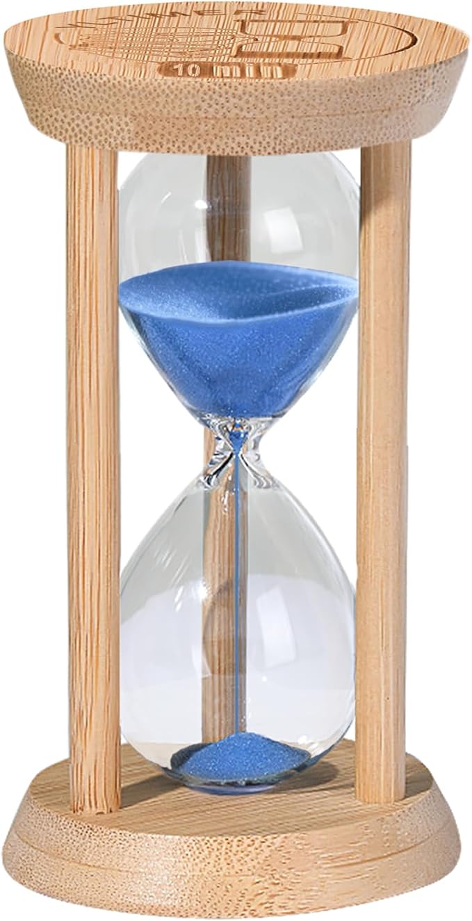 Wooden Sand Timers,10 Minute Stunning Glass Bamboo Blue Sand Hourglass for Productivity, Meditation & Decor, 10 Min Reloj De Arena for Kitchen, Office, Game (Blue)