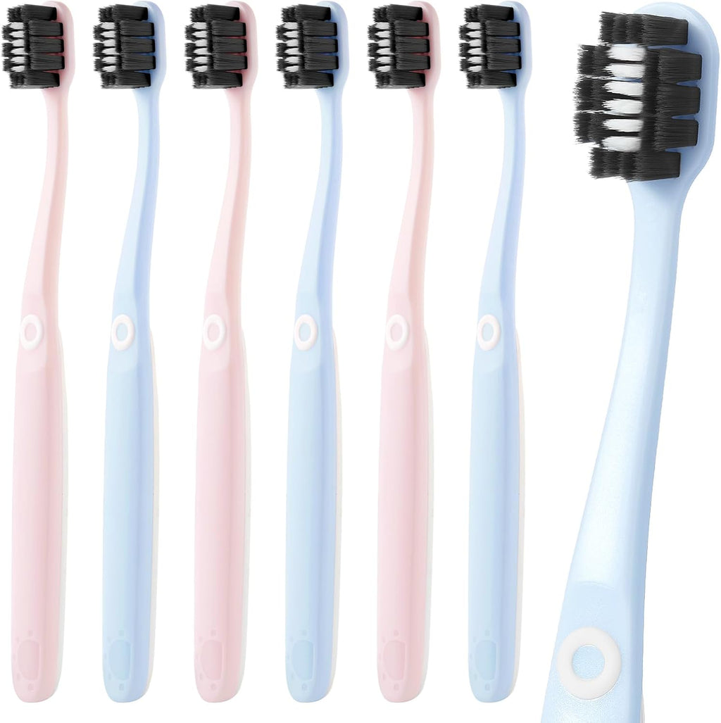 Morning Freshness Extra Soft Bristle Toothbrush with Charcoal & Silver Ions, 10000+ Ultra Soft Bristles for Sensitive Gums, Wide Head Soft Toothbrushes for Adults, Pregnant, Elderly, Braces (6 Pack)