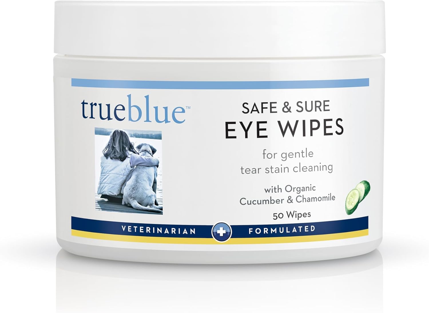 TrueBlue Cucumber & Chamomile Safe and Sure Dog Eye Wipes – Pre-Moistened Textured Pads for Tear Stain Eye Cleaning – Cleansing Eye Wipe for Dogs, Puppies – Non-Toxic, All-Natural – 50 Count
