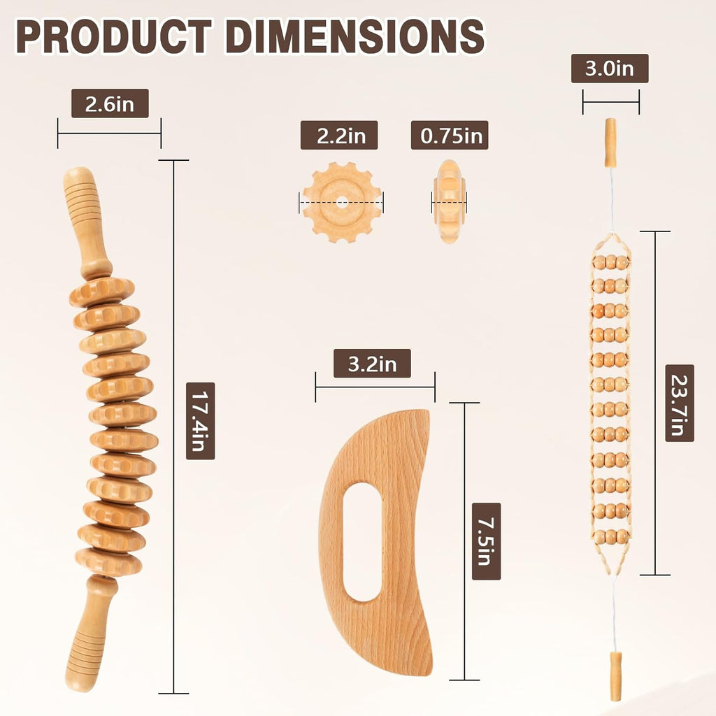 3 in 1 Wood Therapy Massage Tools Maderoterapia Kit Lymphatic Drainage Massager Gua Sha Wooden Massage Tool Body Sculpting Tools for Body Contouring and Shaping, Muscle Pain Relief, Anti-Cellulite